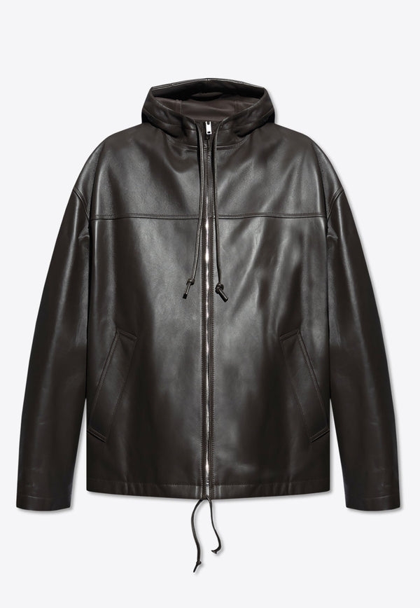 Hooded Leather Jacket with Hood