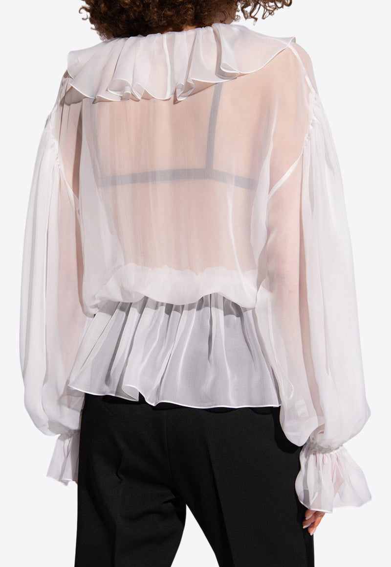 Semi-Sheer Ruffled Silk Blouse