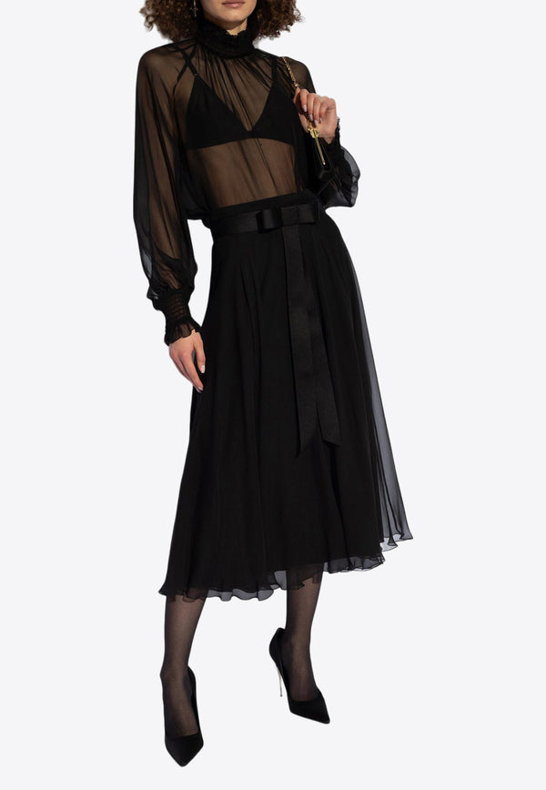 Semi-Sheer Silk Midi Skirt