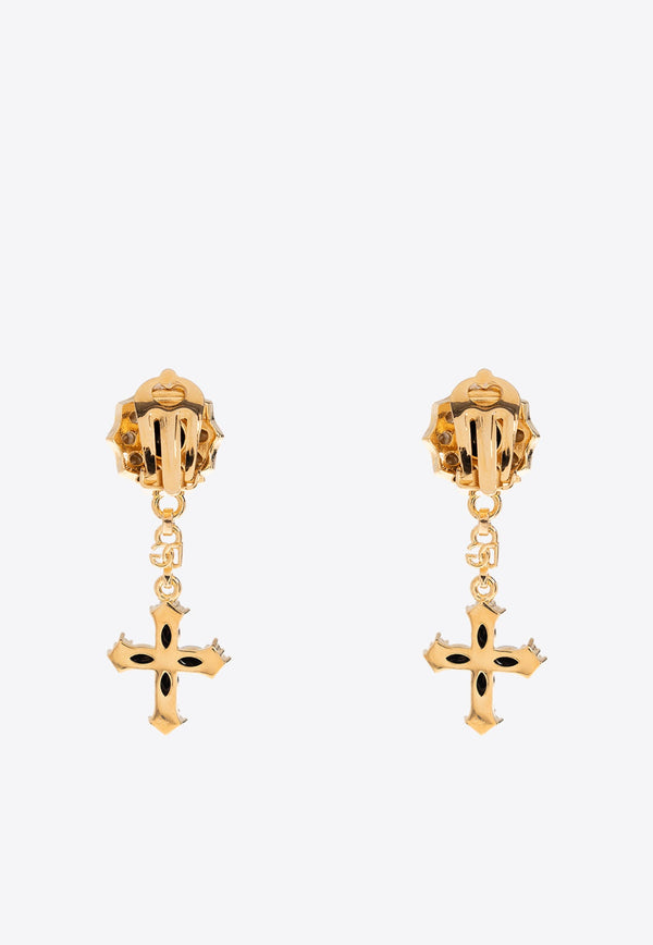 Rhinestone Embellished Drop Cross Earrings