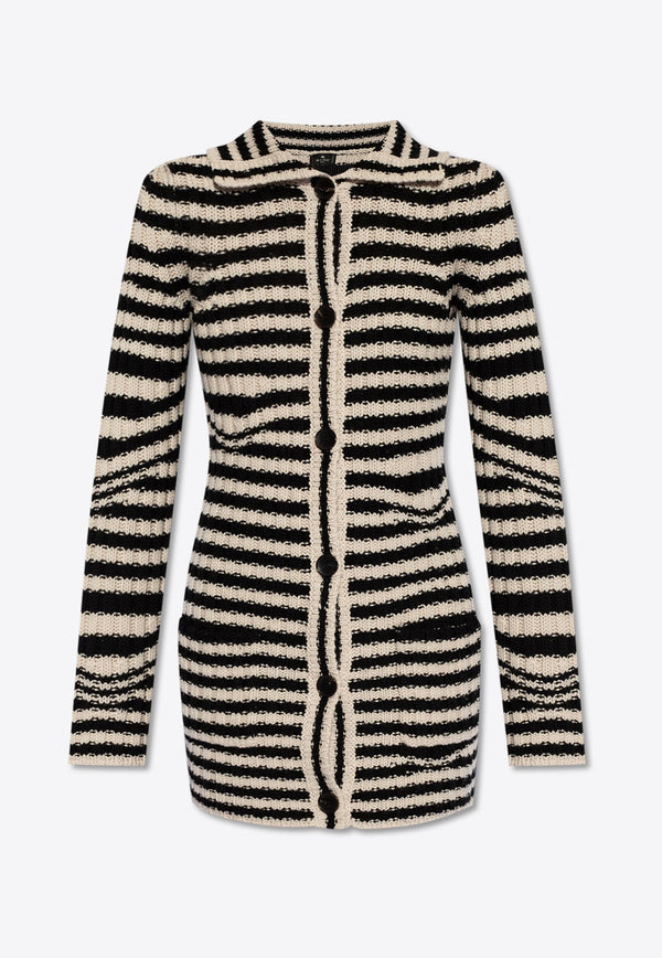 Striped Button-Up Wool Cardigan