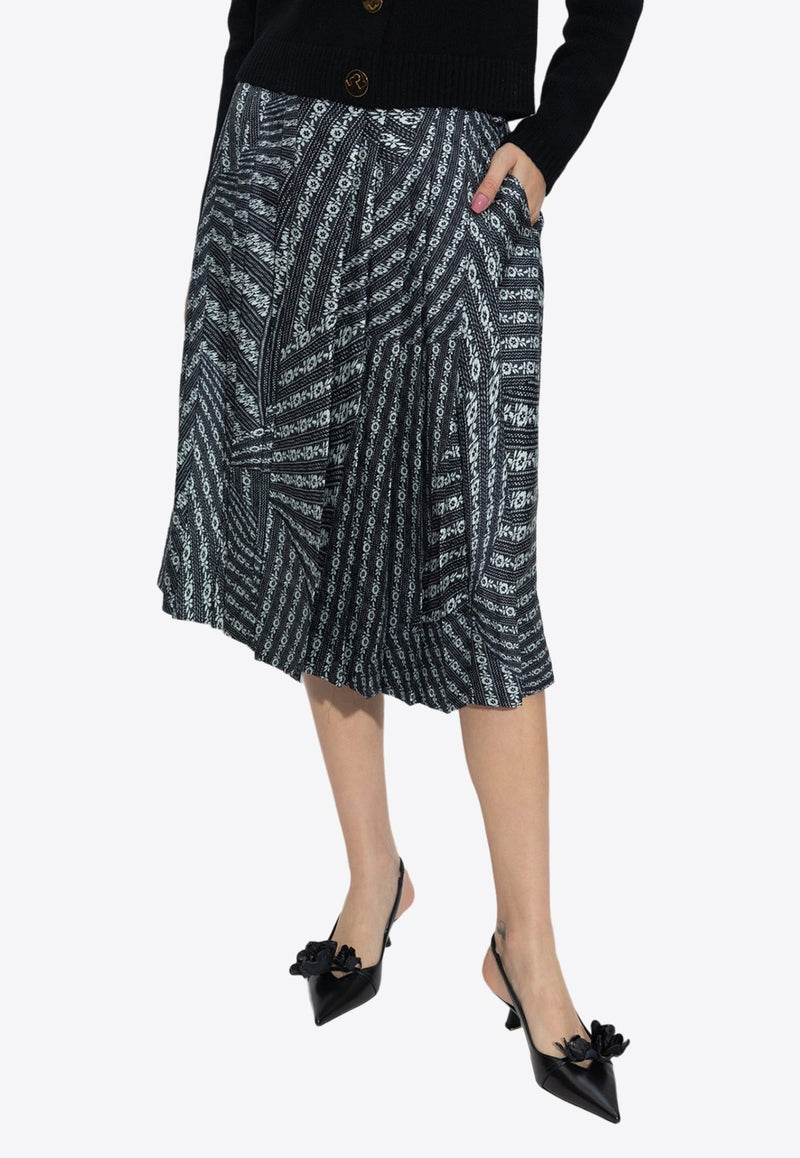 Printed Silk Pleated Midi Skirt