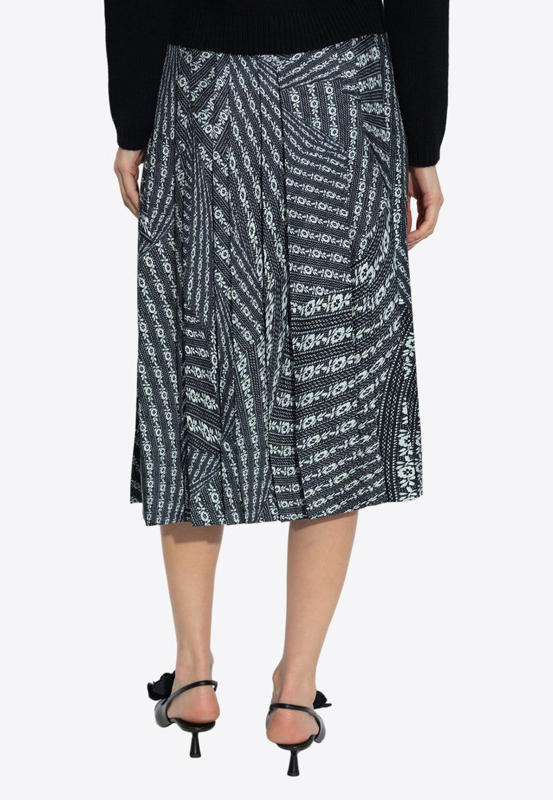 Printed Silk Pleated Midi Skirt