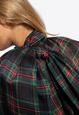 Lavallière-Neck Checked Blouse