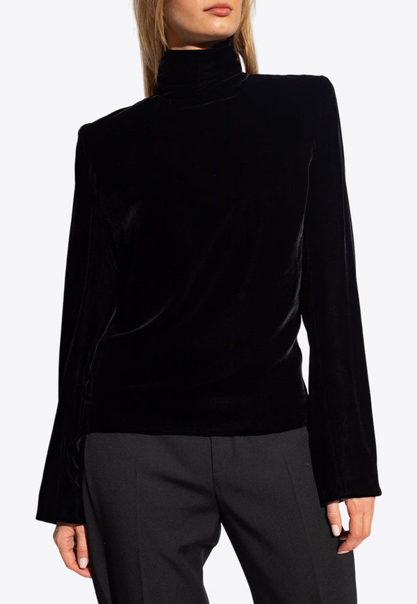 High-Neck Velvet Blouse