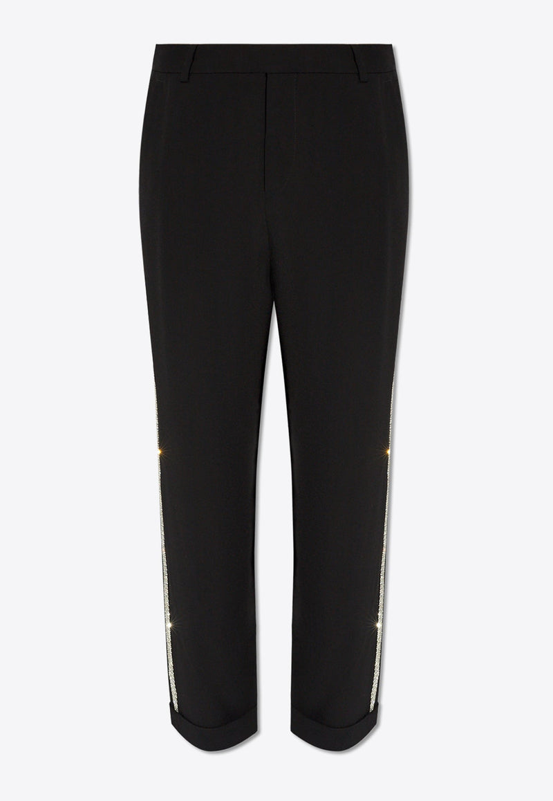 Straight-Leg Crystal-Embroidered Pants