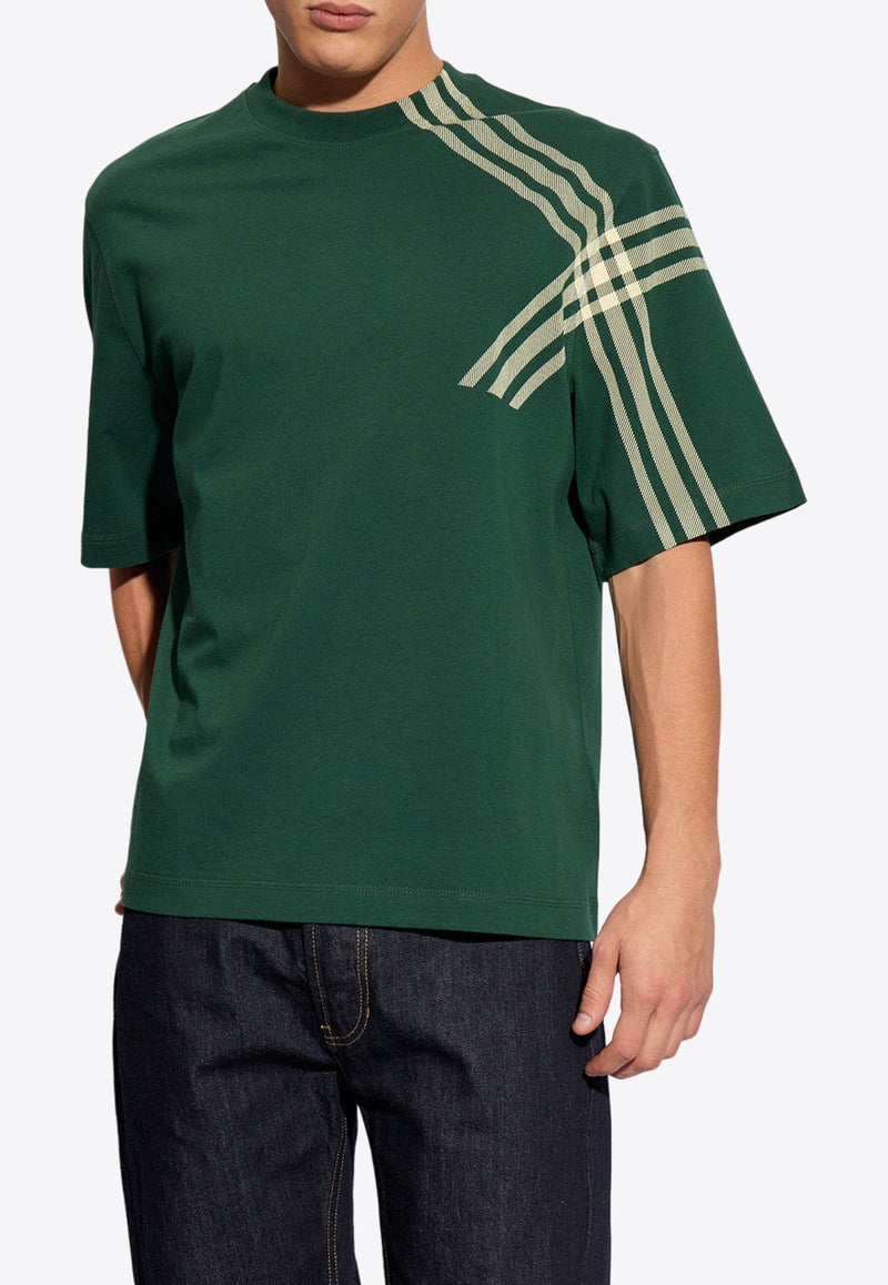 Check-Sleeve Crewneck T-Shirt