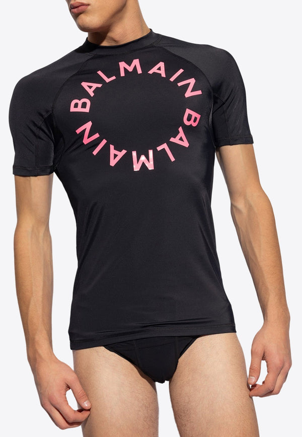 Logo Print Short-Sleeved Rash Guard