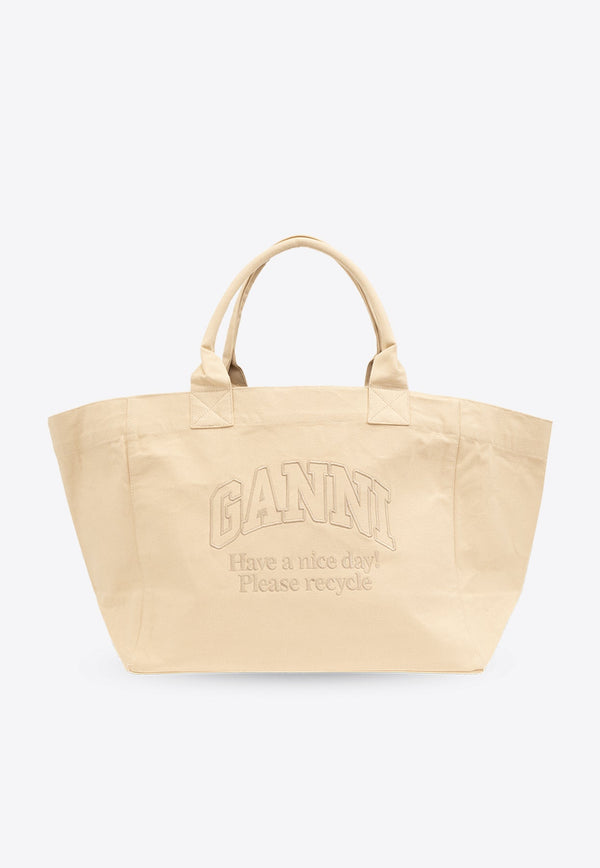 Embroidered Logo Oversized Tote Bag