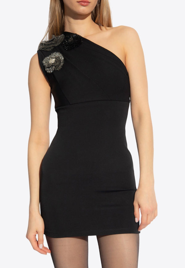 Crystal Embellished One-Shoulder Mini Dress