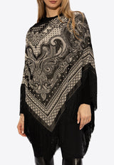 Fringed Paisley-Knitted Poncho