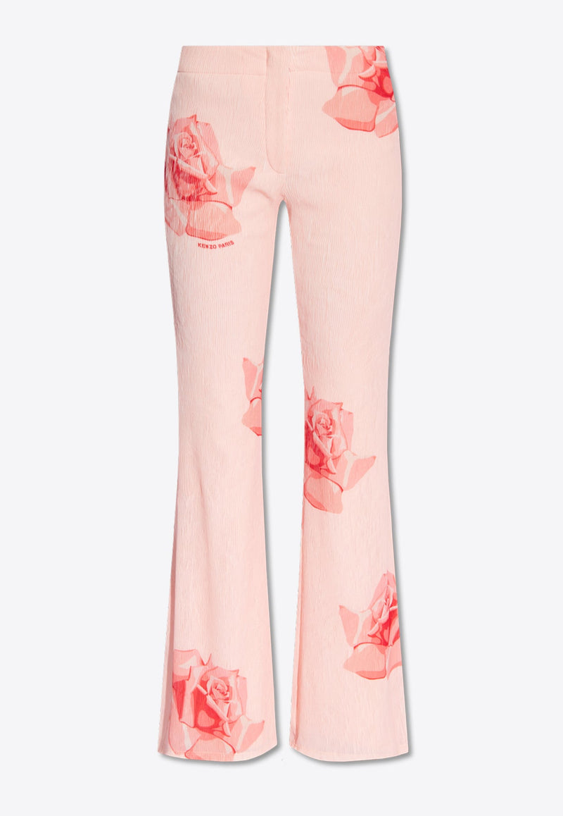 Rose Print Flared Pants