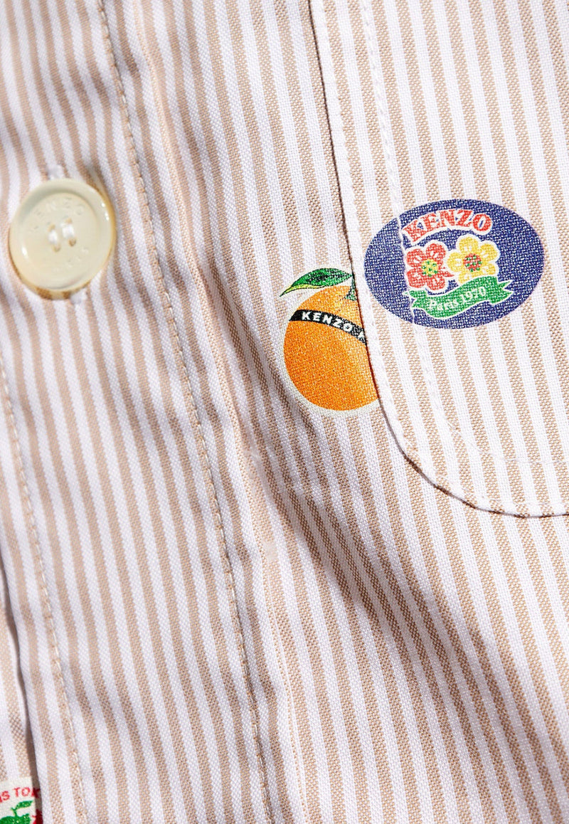 Fruit Stickers Oversized Stripe Shirt