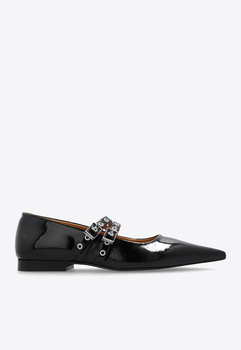 Pointed-Toe Flats in Glossy Faux Leather