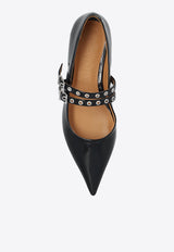 Pointed-Toe Flats in Glossy Faux Leather