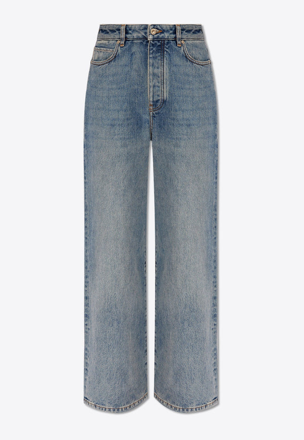 Wide-Leg Faded Jeans