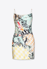 Baroque Print Sleeveless Mini Dress