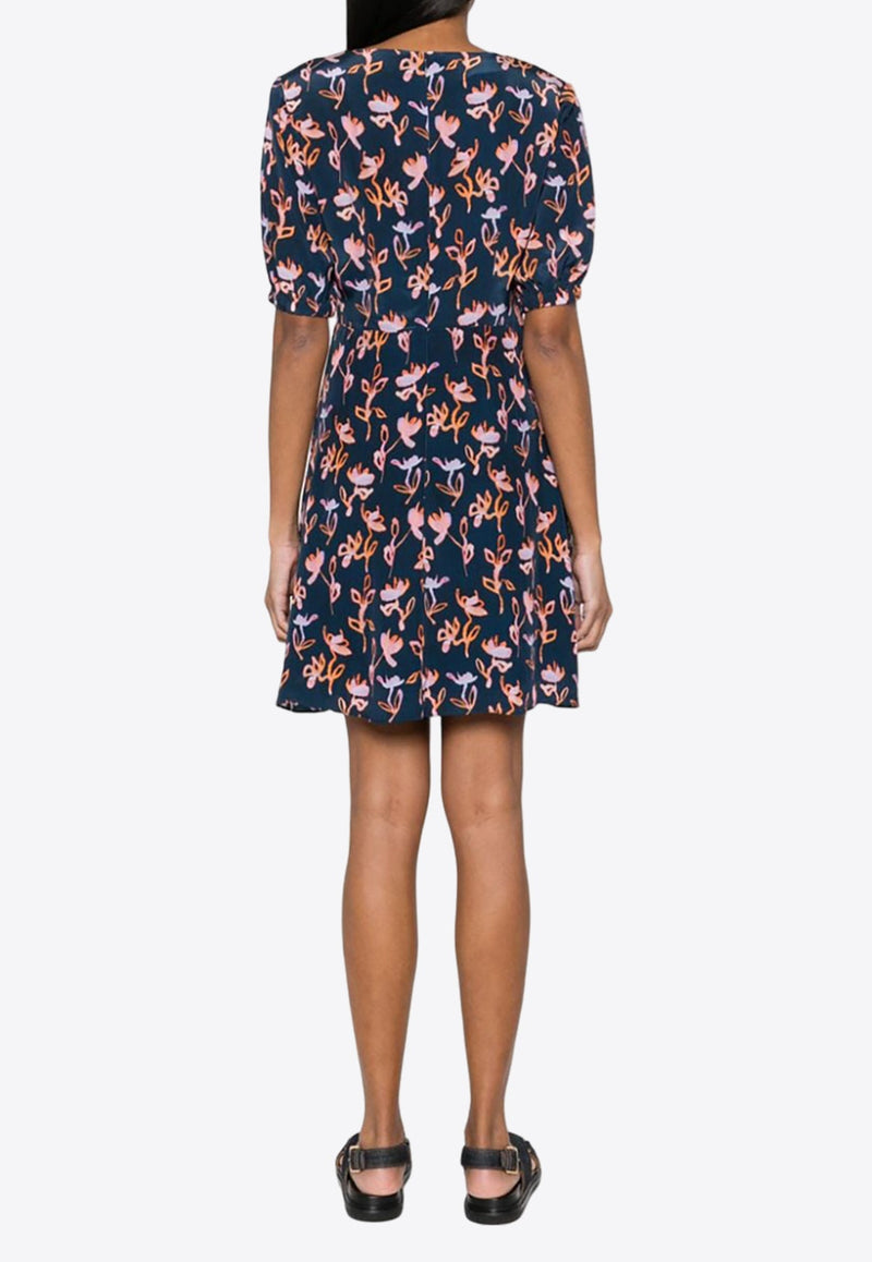 Abstract Print V-neck Mini Dress