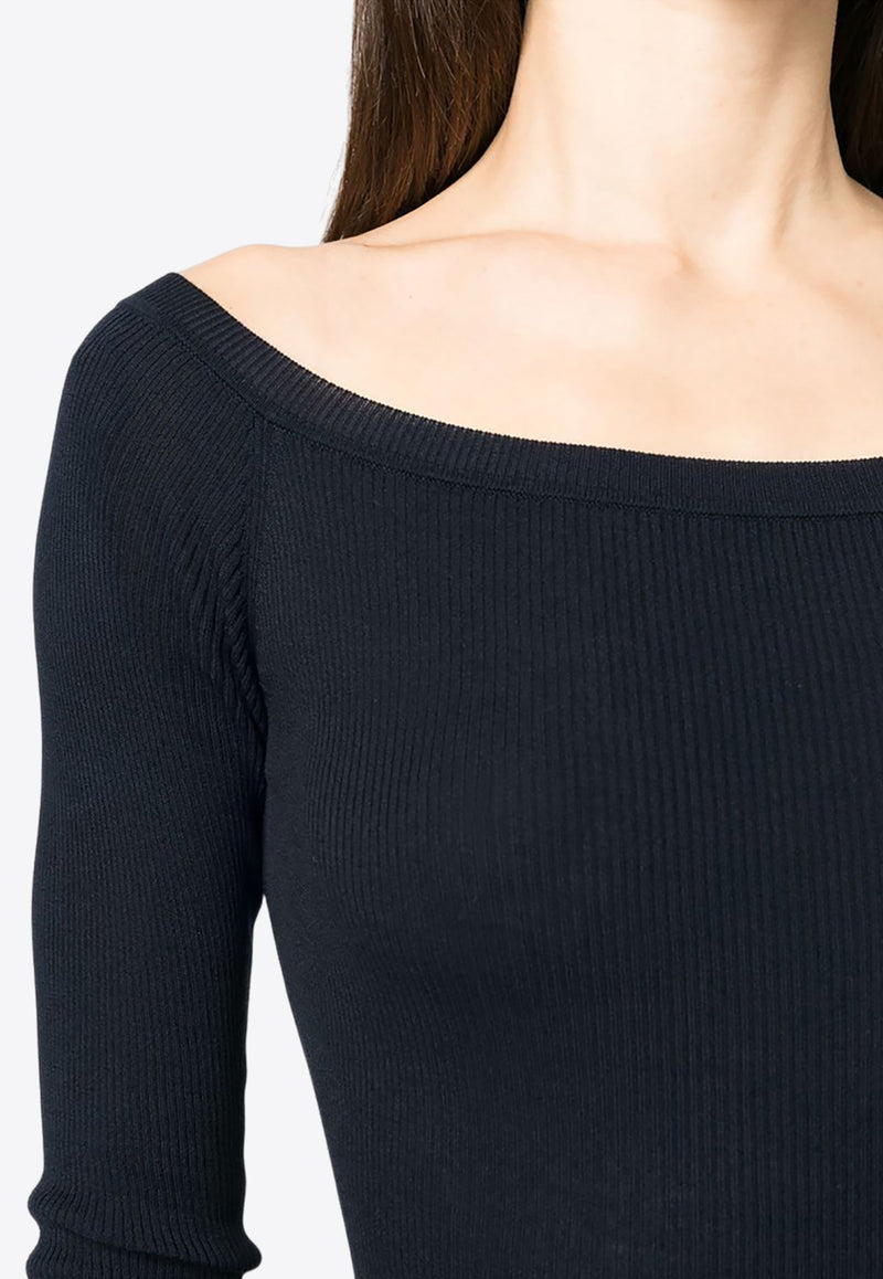 Off-Shoulder Fine Ribbed Sweater