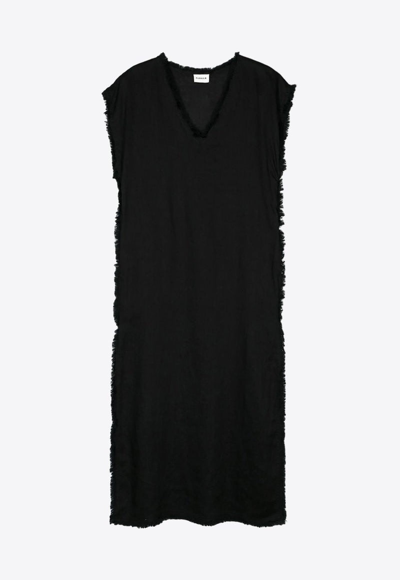 Frayed Linen Midi Dress