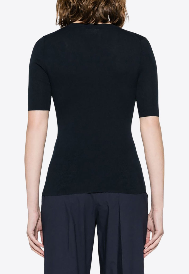 Cipria Short-Sleeved Ribbed Knit Top