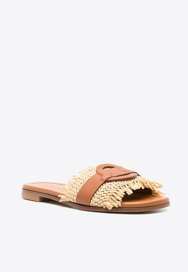 Bell Raffia and Leather Slides
