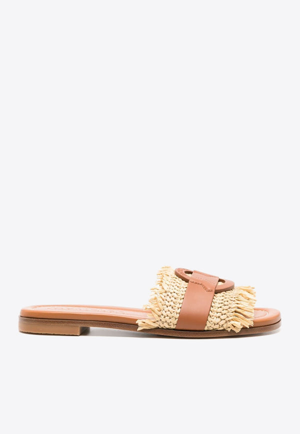 Bell Raffia and Leather Slides