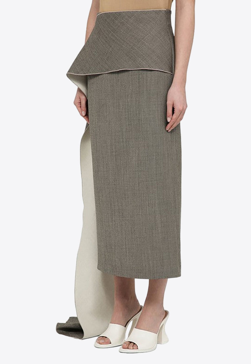 Draped Wool Midi Skirt