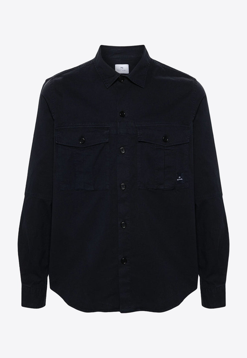 Cuban-Collar Long-Sleeved Shirt