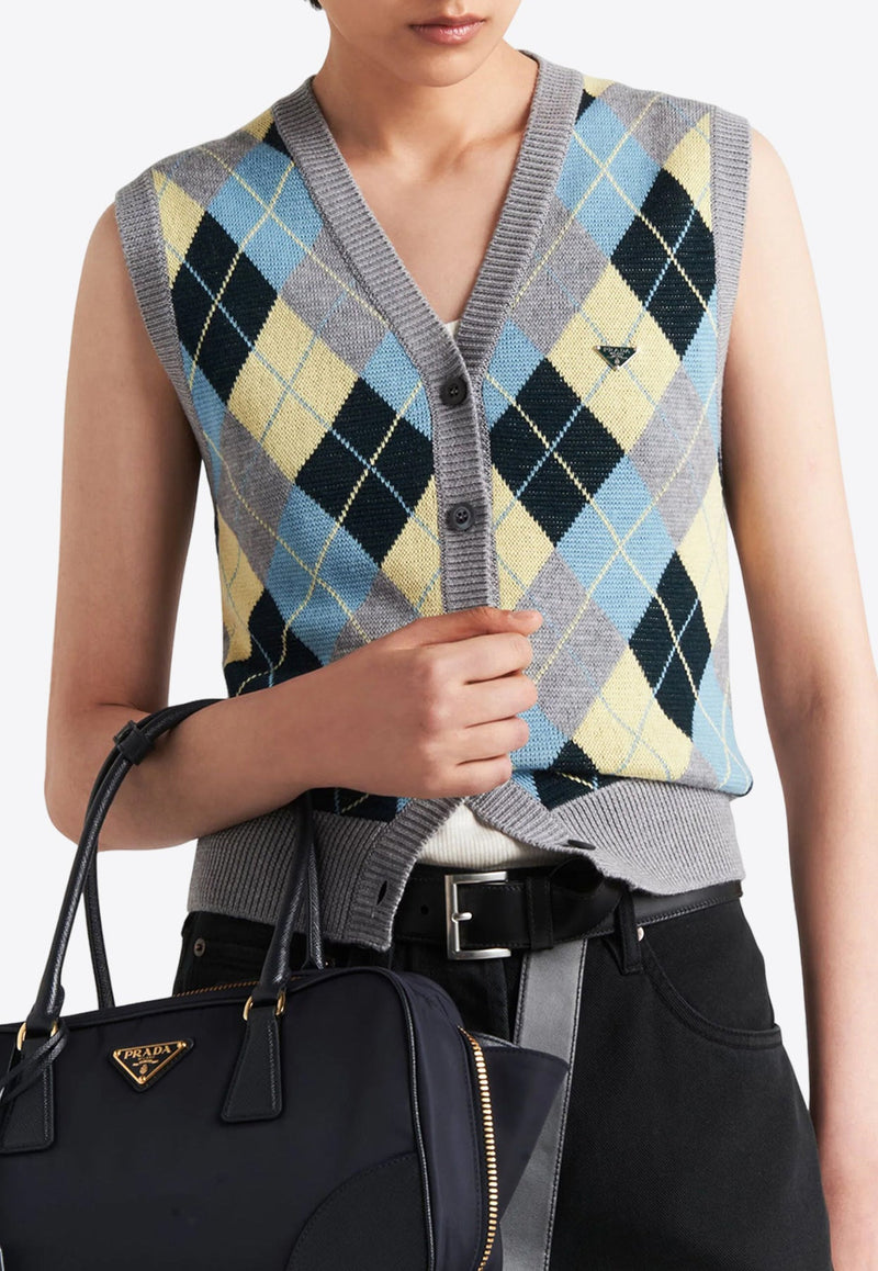 Argyle Intarsia Knit Wool Vest