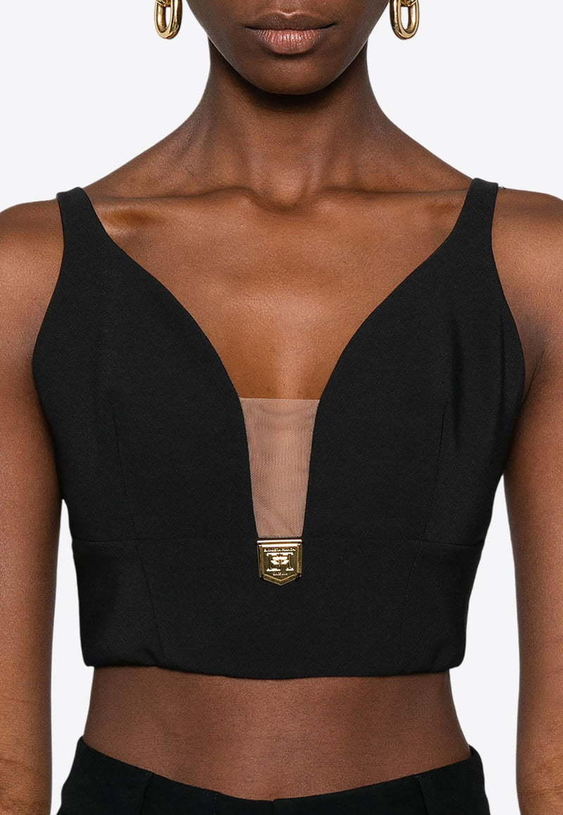 V-neck Crepe Cropped Top