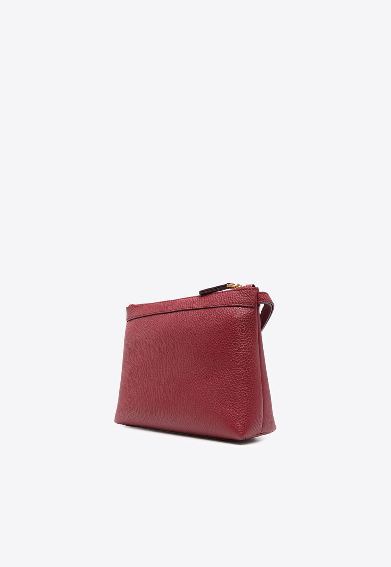 Pebbled-Texture Leather Pouch Bag