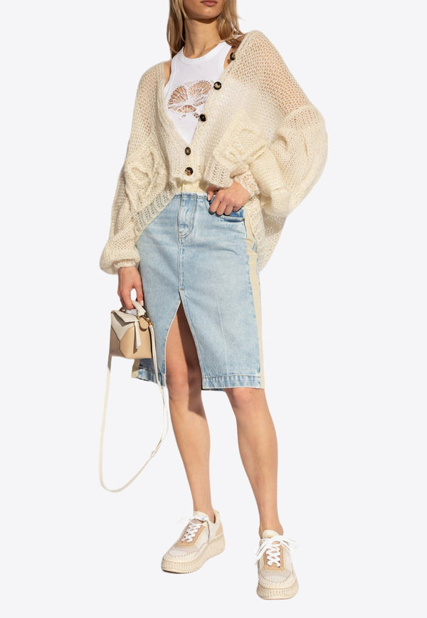 Two-Tone Paneled Denim Skirt