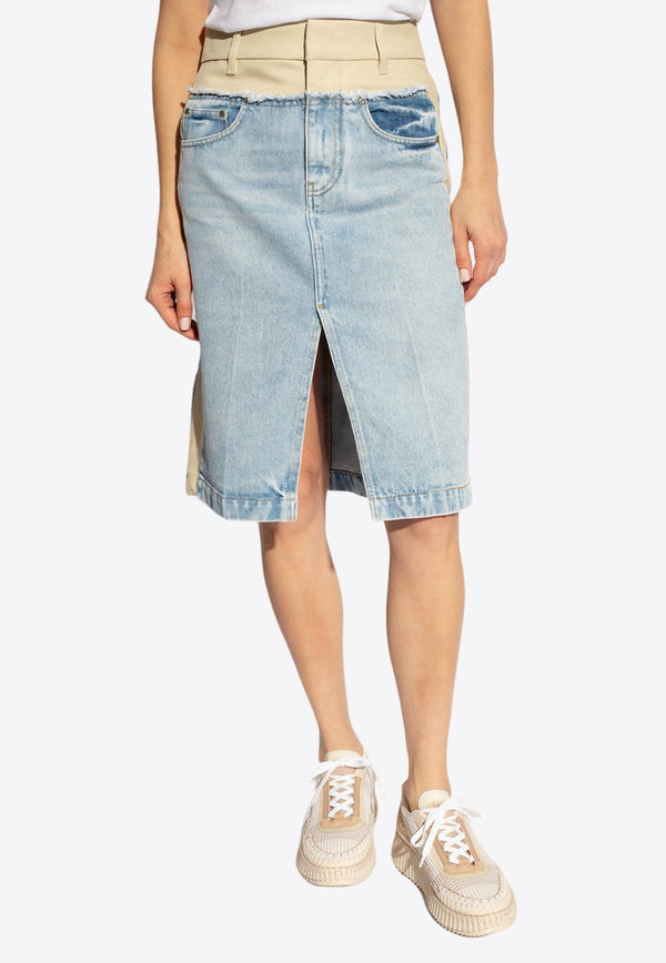 Two-Tone Paneled Denim Skirt