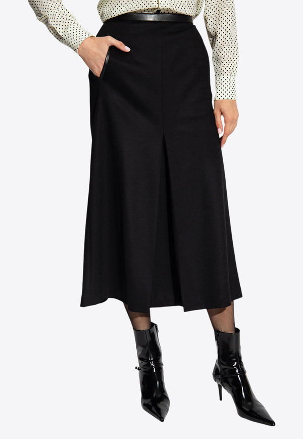 Pleated Wool-Blend Midi Skirt