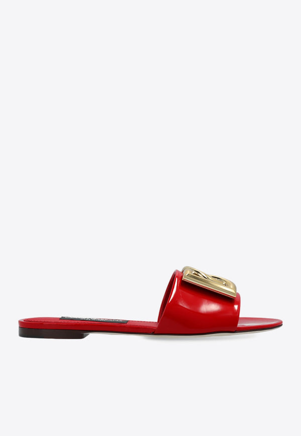 Bianca DG Logo Flat Sandals in Polished Leather