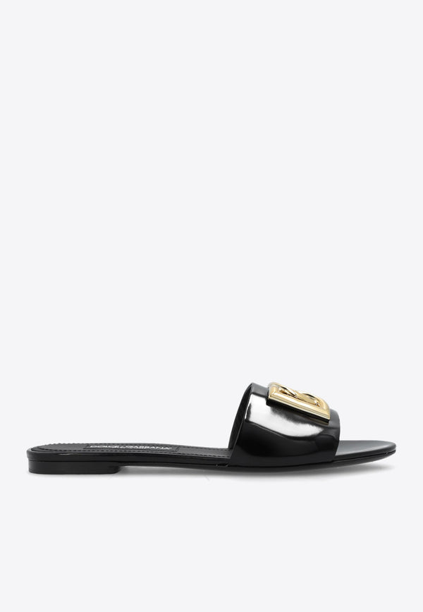 Bianca DG Logo Flat Sandals in Polished Leather