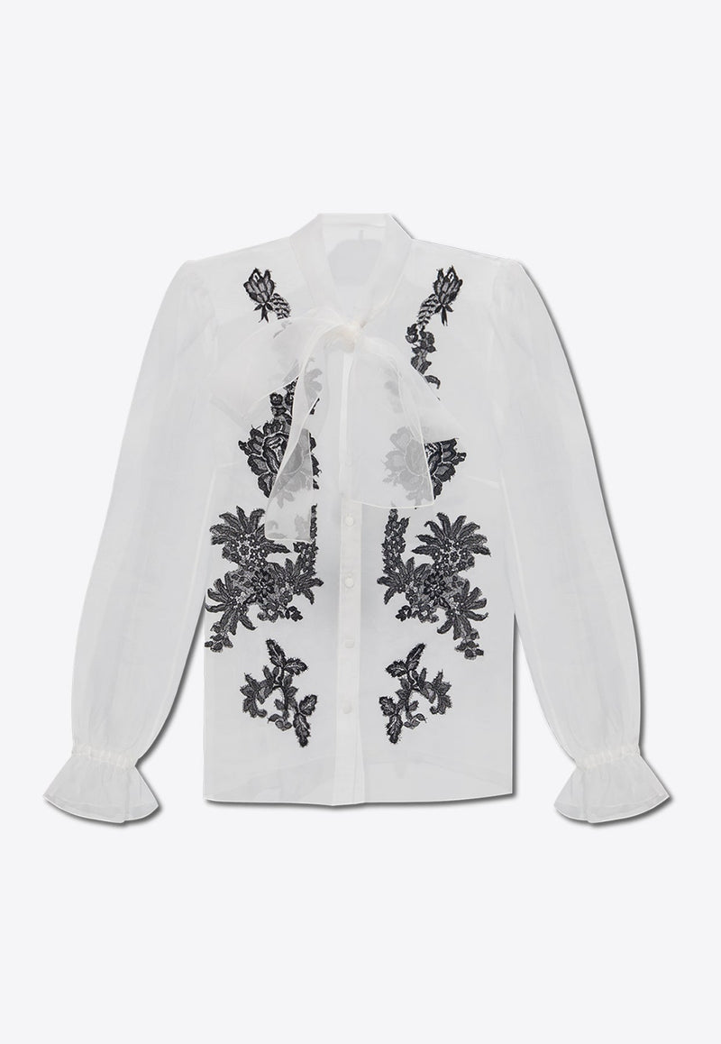 Lace Appliqué Sheer Tuxedo Shirt