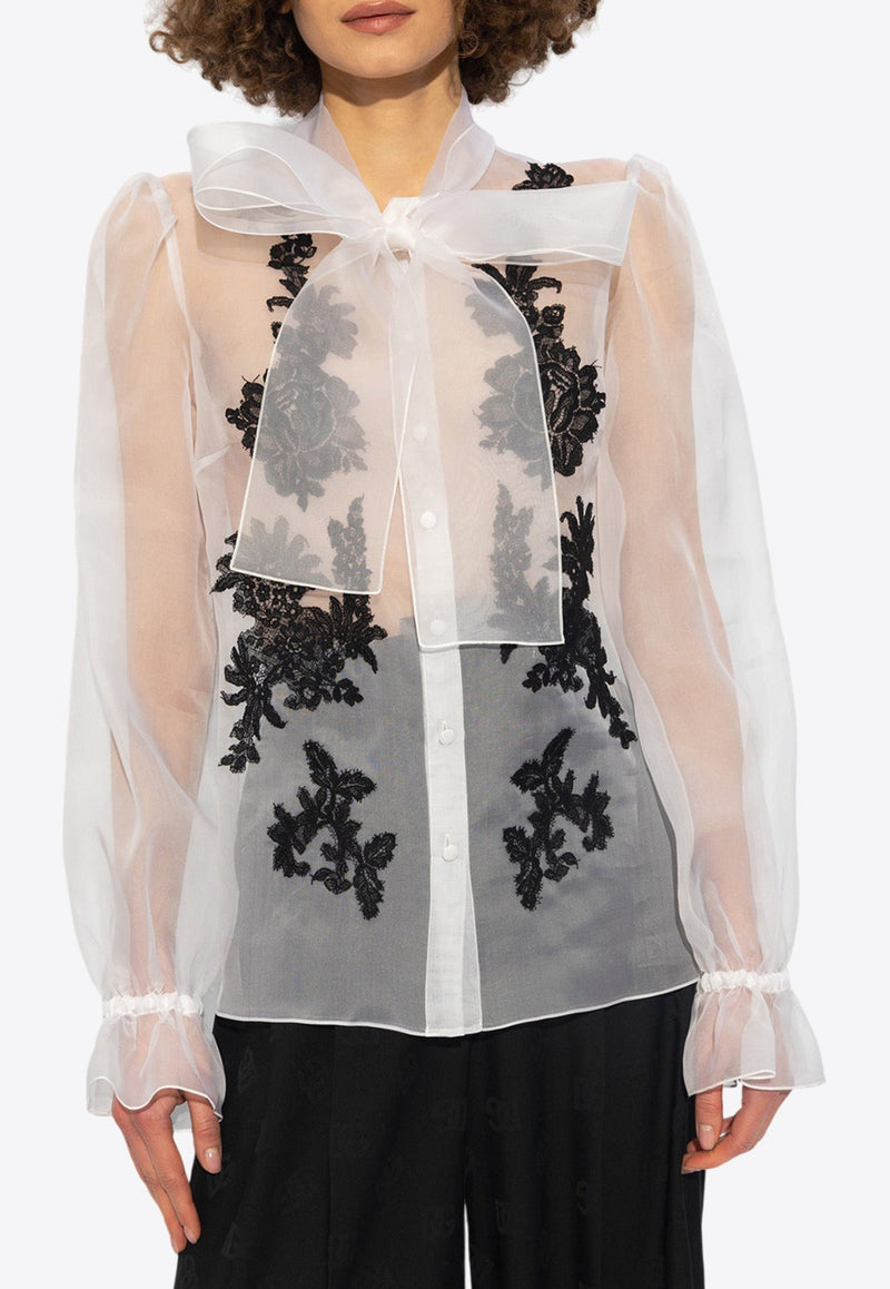 Lace Appliqué Sheer Tuxedo Shirt