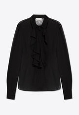 Long-Sleeved Ruffled Sheer Blouse