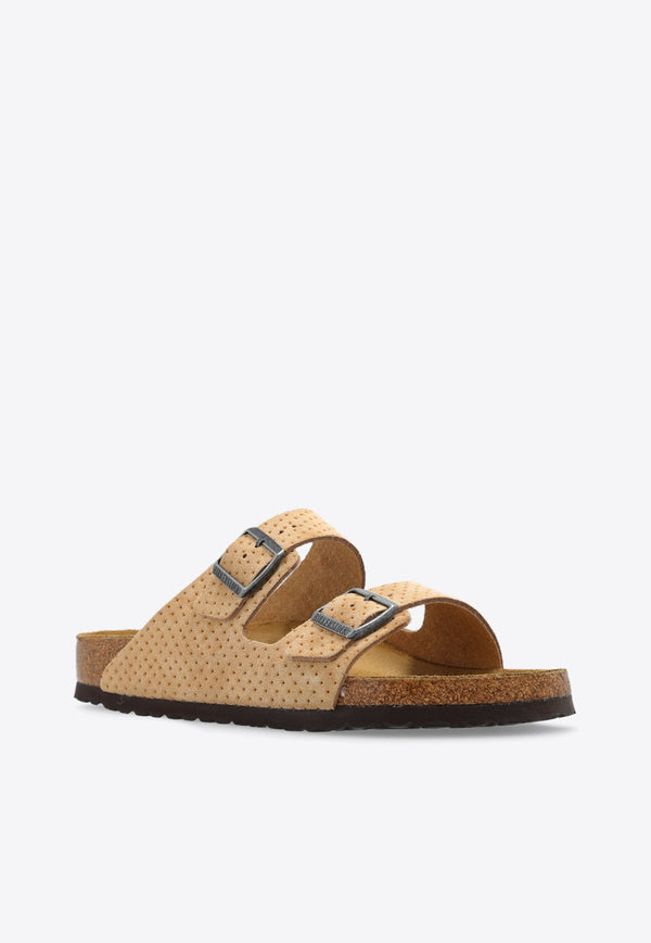 Arizona Double-Buckle Perforated Suede Slides