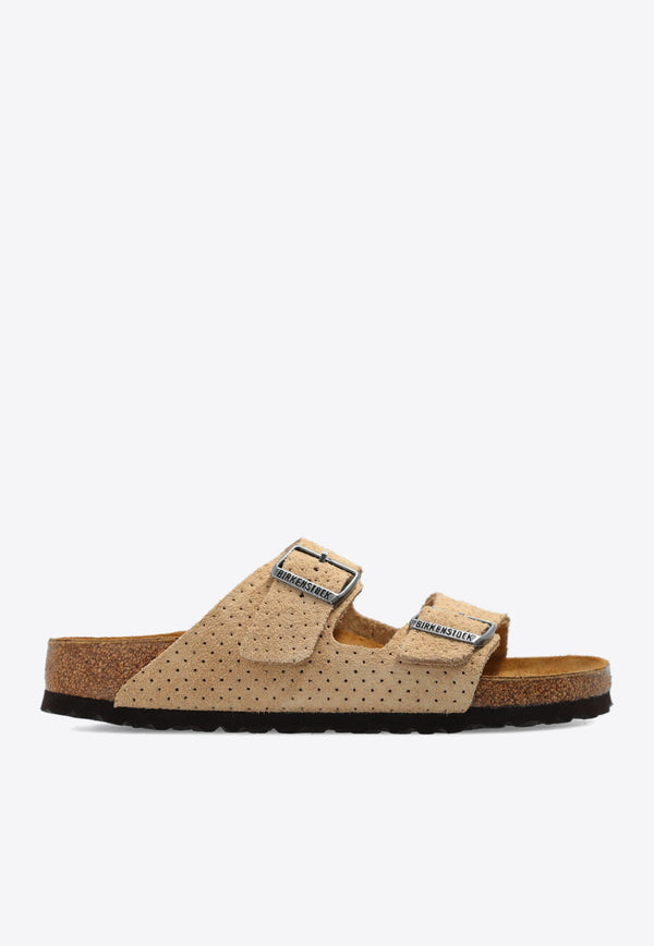 Arizona Double-Buckle Perforated Suede Slides