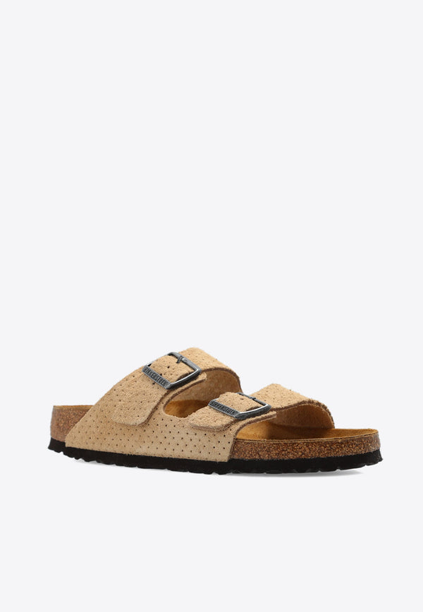 Arizona Double-Buckle Perforated Suede Slides