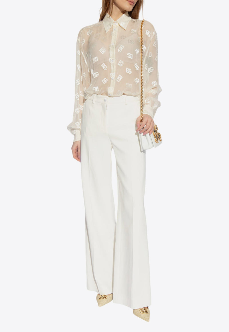 DG Logo Jacquard Silk Satin Sheer Shirt