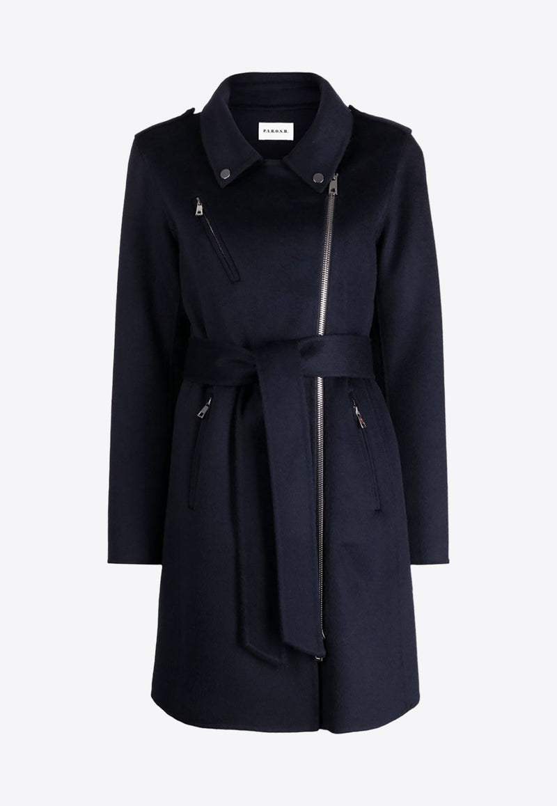 Leak Off-Center Zip-Up Wool Coat