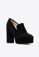 115 Penny-Slot Suede Platform Pumps