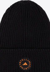 Logo Applique Rib Knit Beanie