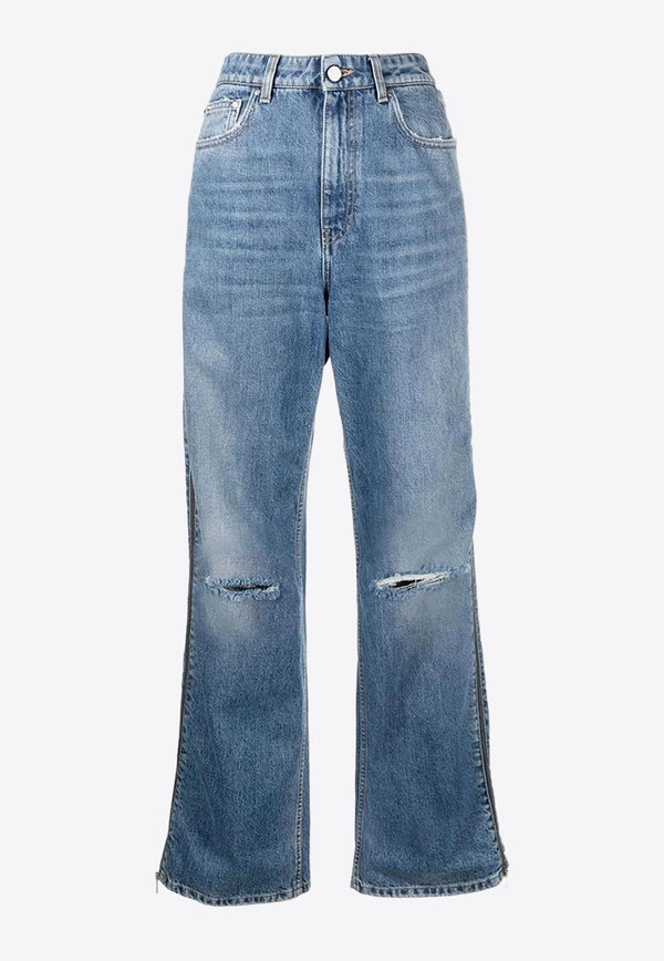 Zip-Detail Straight-Leg Jeans