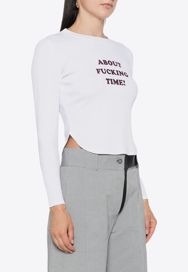 Slogan Print Long-Sleeved T-shirt