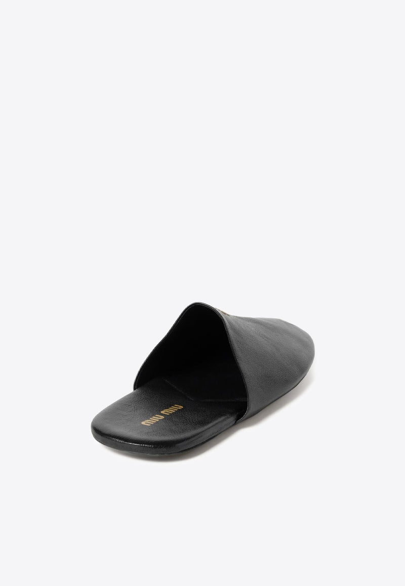 Embossed Logo Leather Slippers